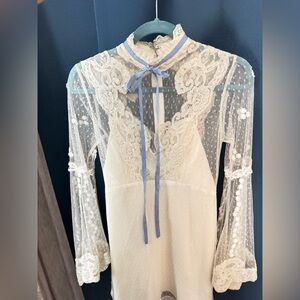 ASOS- Short Elegant Lace Sheer Dress with Bell long sleeves